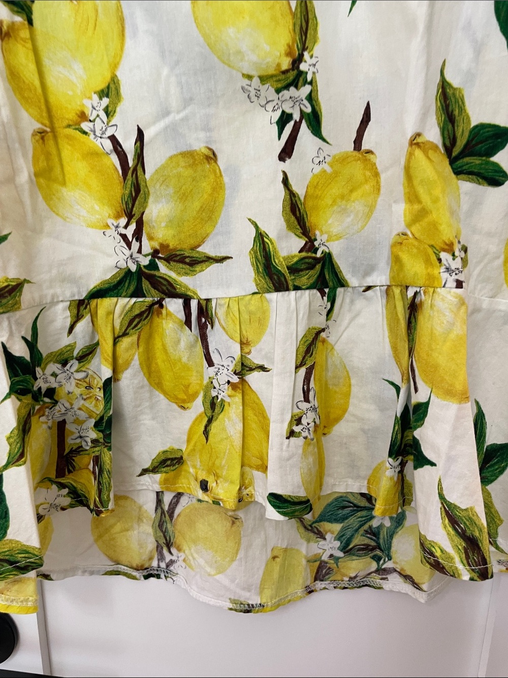 Linen-Blend Lemon Print Peplum Top - Yellow - Picture 4 of 6